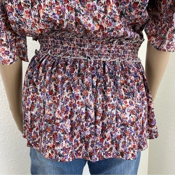 Angie Short Sleeve Surplice Floral Printed Tie Woven Top S Liberty floral - Picture 5 of 8